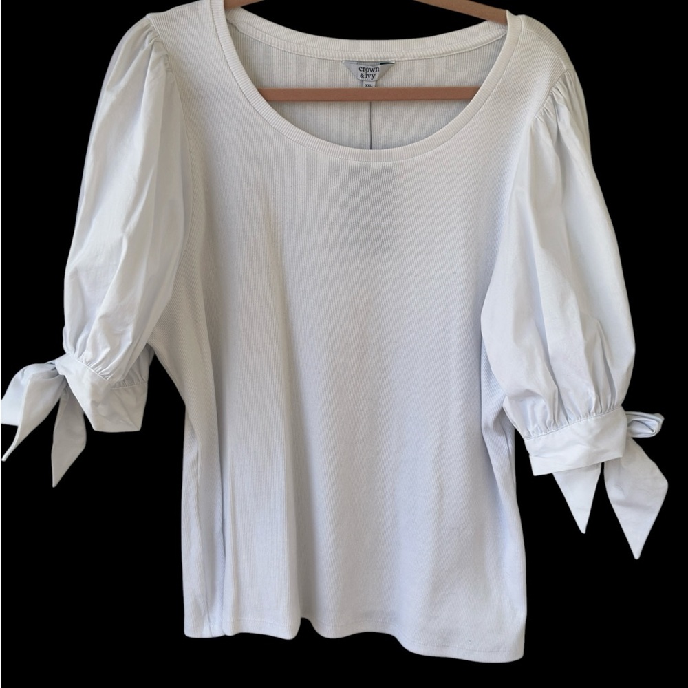 Crown & Ivy White Puff Sleeve Top XXL 2X